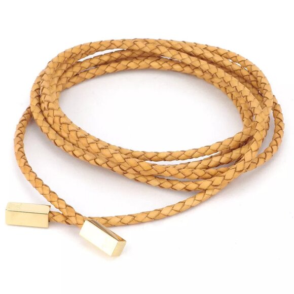 Louis Vuitton belt weave beige leather ?~ gold metal fittings used T17946 - Picture 1 of 8